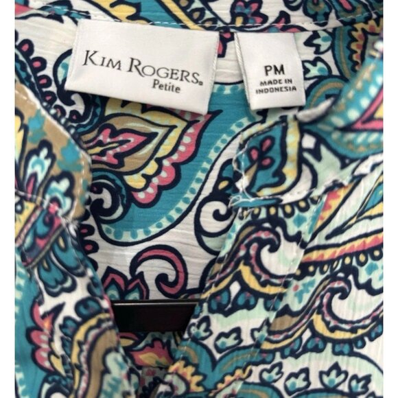 Kim Rogers White & Floral Crop Button-up Blouse, Size PM, Office Business Casual - Picture 3 of 4